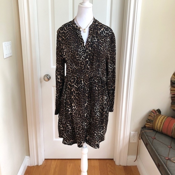 Zara Dress Leopard Print Button Front Long Sleeves (S) - Picture 1 of 10